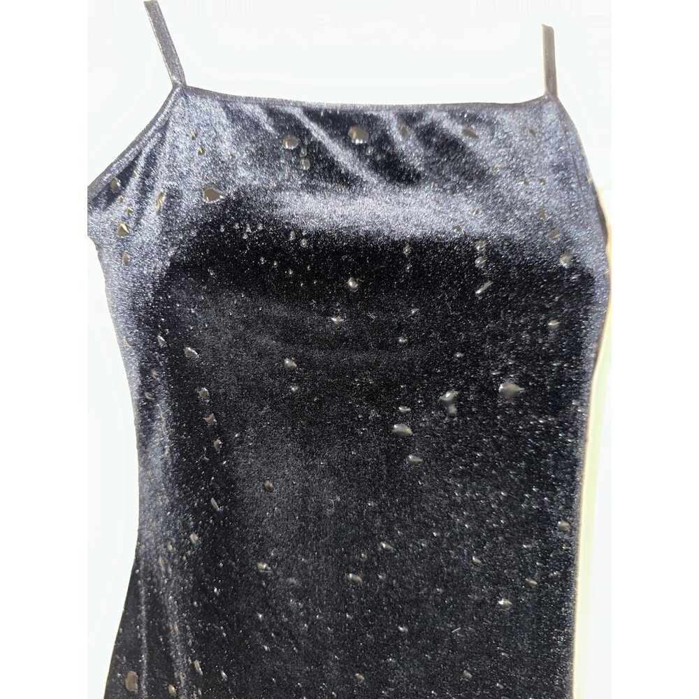 VTG 90's y2k Velvet liquid latex splattered bodycon Goth Dress Dark Fairy Prom M - Picture 8 of 14